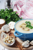 A bowl with mushroom cream soup	