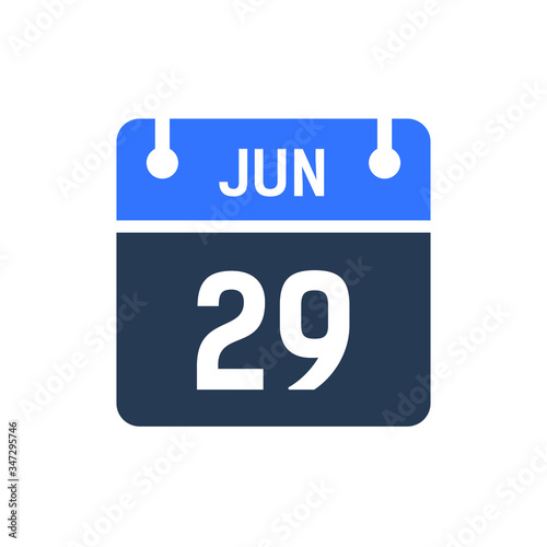 Calendar Date Icon - June 29 Vector Graphic photo
