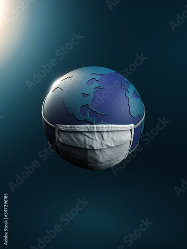 3D rendering of planet eart wearing a surgical mask photo