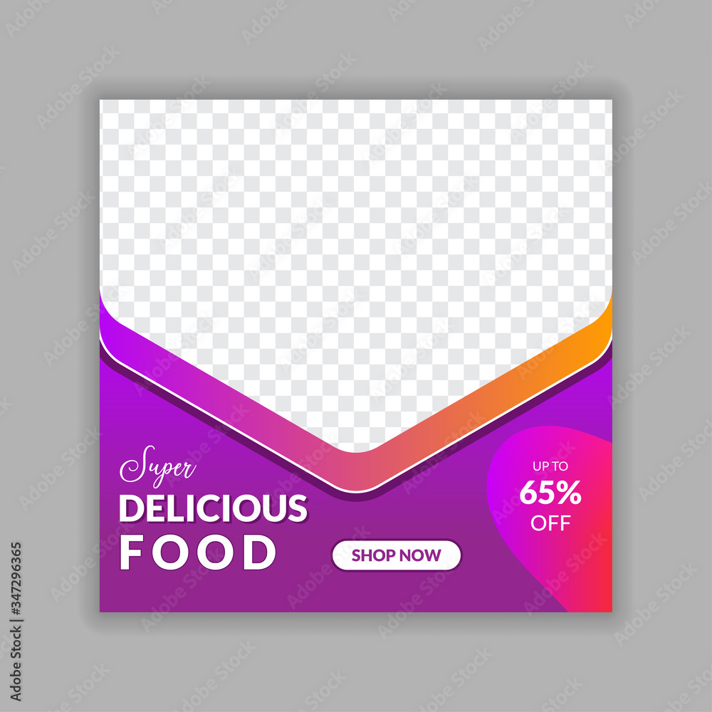 Naklejka premium Super Delicious Food social media Instagram post template. Social media posts banner for food.