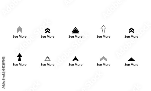 Swipe up  see more  arrow up icon modern button for web or appstore design black symbol isolated on white background. Vector EPS 10