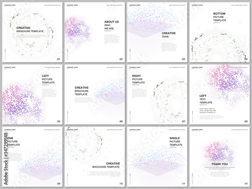 Brochure layout of square format covers design templates for square flyer, brochure design, report, presentation, magazine cover. Deep learning artificial intelligence, quantum technology concepts.