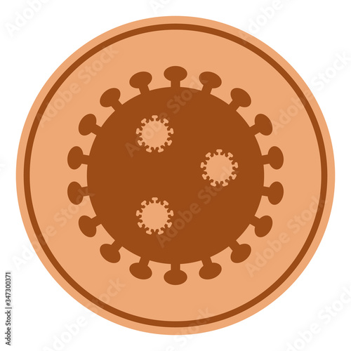Vector bronze virus coin flat icon. Vector pictograph style is a flat symbol bronze virus coin icon on a white background.