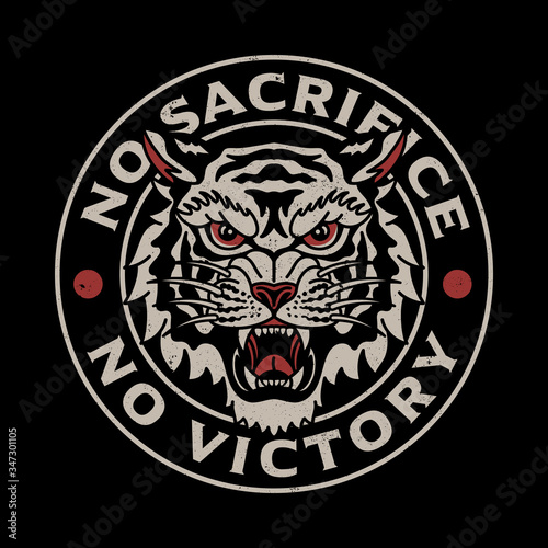 Wild Tiger Head Illustration with No Sacrifice No Victory Slogans Vector Artwork for Apparel and Other Uses