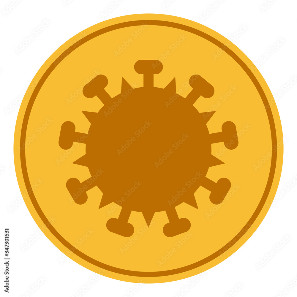 Vector gold virus coin flat icon. Vector pictogram style is a flat symbol gold virus coin icon on a white background. Vector gold virus coin flat icon. Vector pictogram style is a flat symbol gold virus coin icon on a white background.