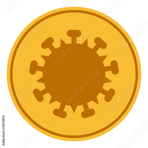 Vector gold virus coin flat icon. Vector pictogram style is a flat symbol gold virus coin icon on a white background.