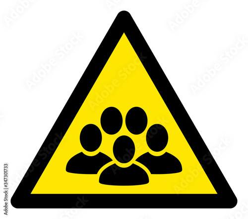 Vector people crowd warning flat icon. Vector pictogram style is a flat symbol people crowd warning icon on a white background.