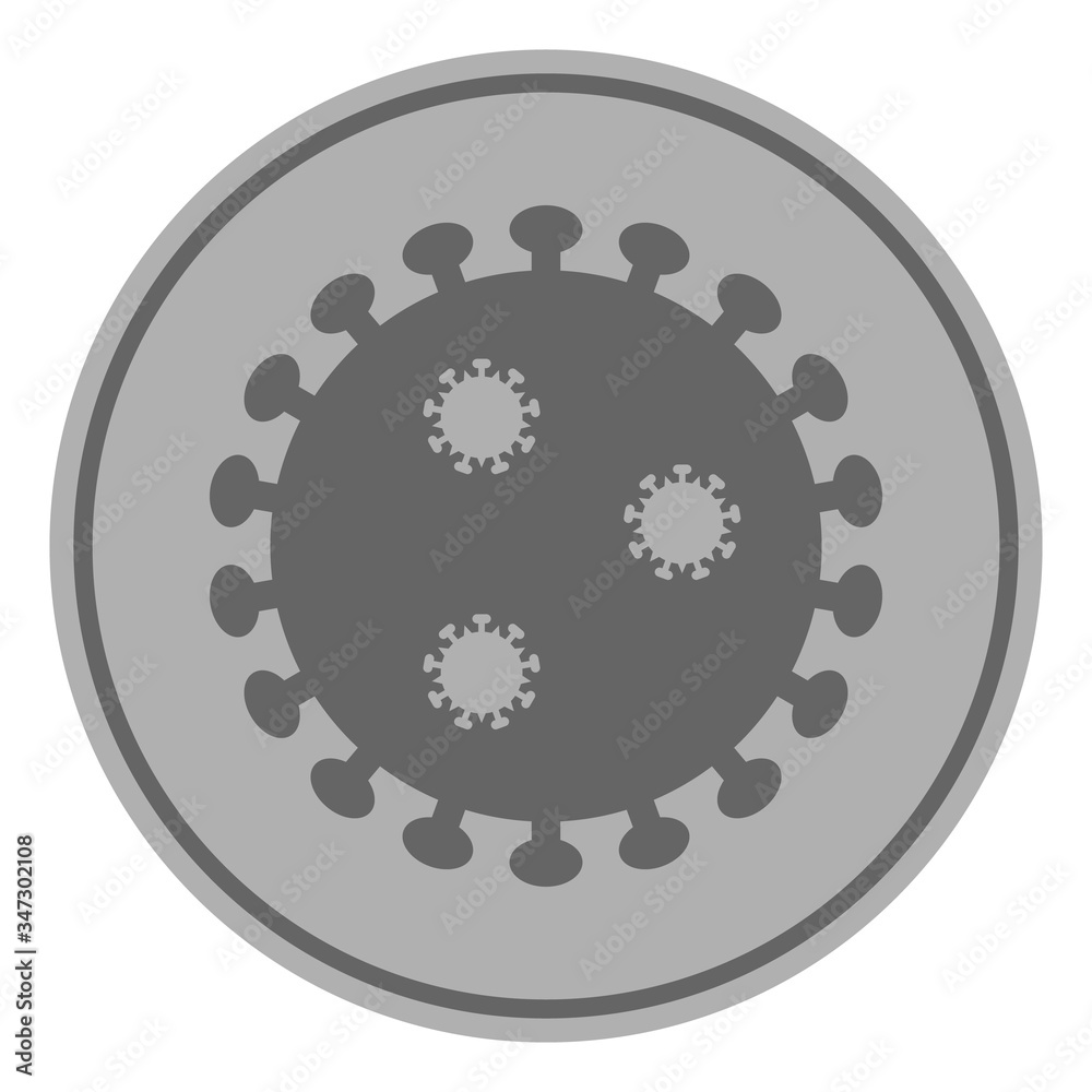 Vector silver virus coin flat icon. Vector pictograph style is a flat symbol silver virus coin icon on a white background. Vector silver virus coin flat icon. Vector pictograph style is a flat symbol silver virus coin icon on a white background.