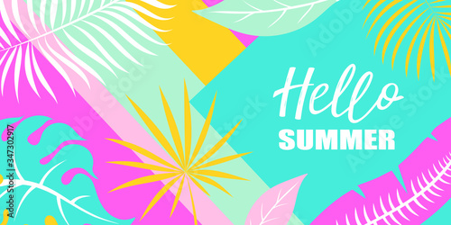 Wallpaper Mural bright summer background with tropical leaves Torontodigital.ca