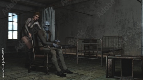 Creepy 3d nurse and patient