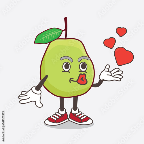 Guava Fruit cartoon mascot character teasing with heart kiss