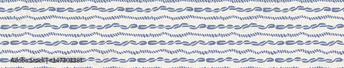 Seamless french farmhouse wavy rope stripe border pattern. Provence linen shabby chic style. Hand drawn rustic nautical texture background. Interior  summer home decor. Striped textile ribbon trim