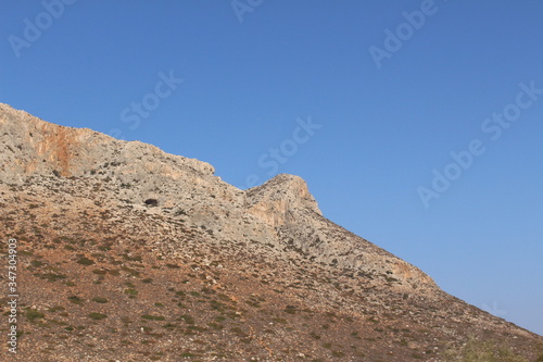 Barren mountain landscape at Stavros Beach in Chania, in Crete Island, Greece.