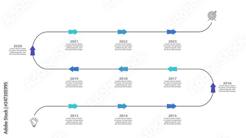 Abstract arrows of graph, diagram with 11 steps, options, parts or processes. Vector business template for presentation.