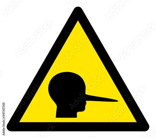 Vector liar flat warning sign. Triangle icon uses black and yellow colors. Symbol style is a flat liar attention sign on a white background. Icons designed for notice signals, road signs,