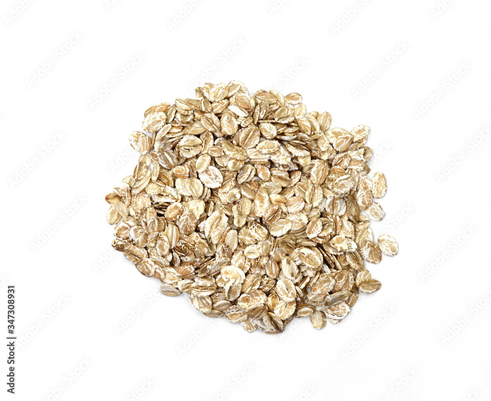 Rye oat flakes isolated on white , macro close up Rye oat flakes isolated on white , macro close up