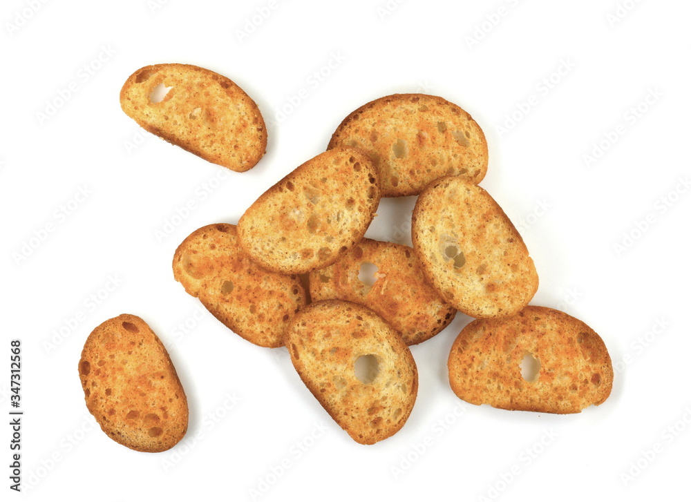 Sliced bruschetta on white background. Crusty bread bruschetta. Sliced bruschetta on white background. Crusty bread bruschetta.