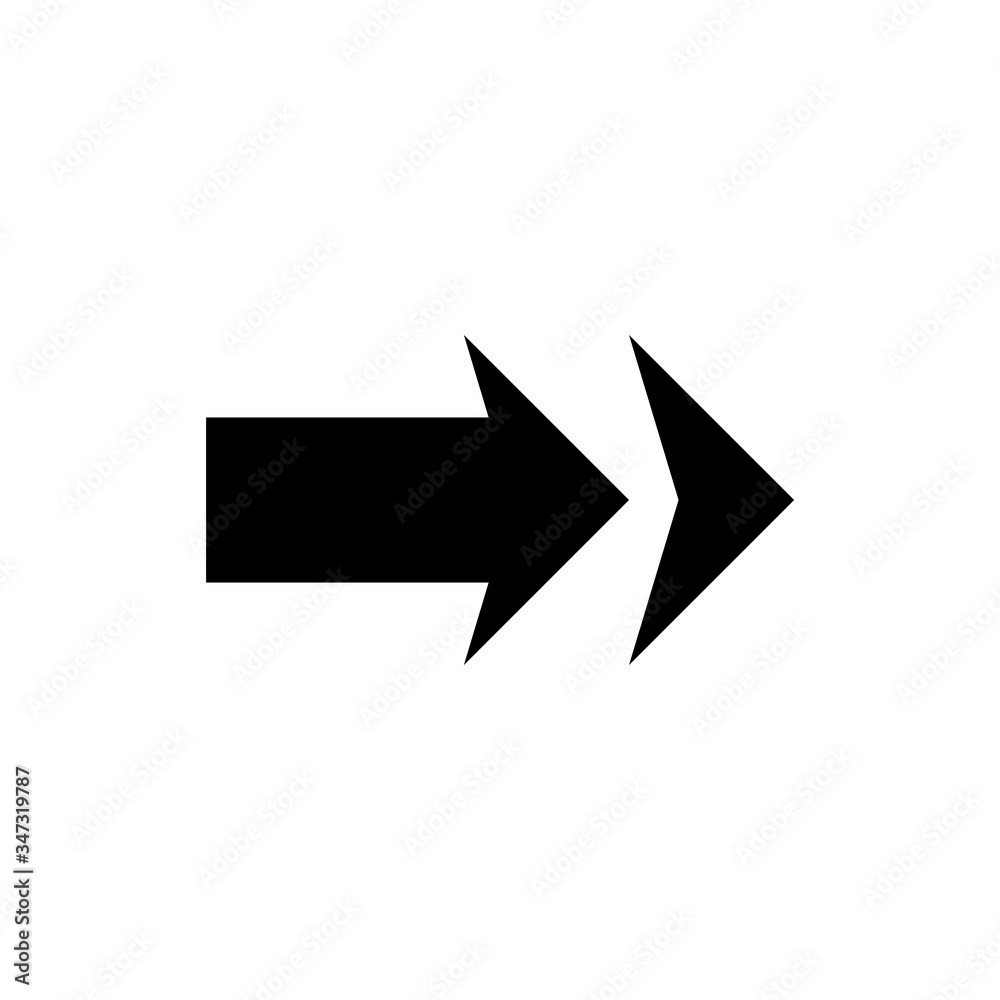 Arrow glyph icon design. Forward mark vector illustration. Black glyph on white background. Arrow glyph icon design. Forward mark vector illustration. Black glyph on white background.