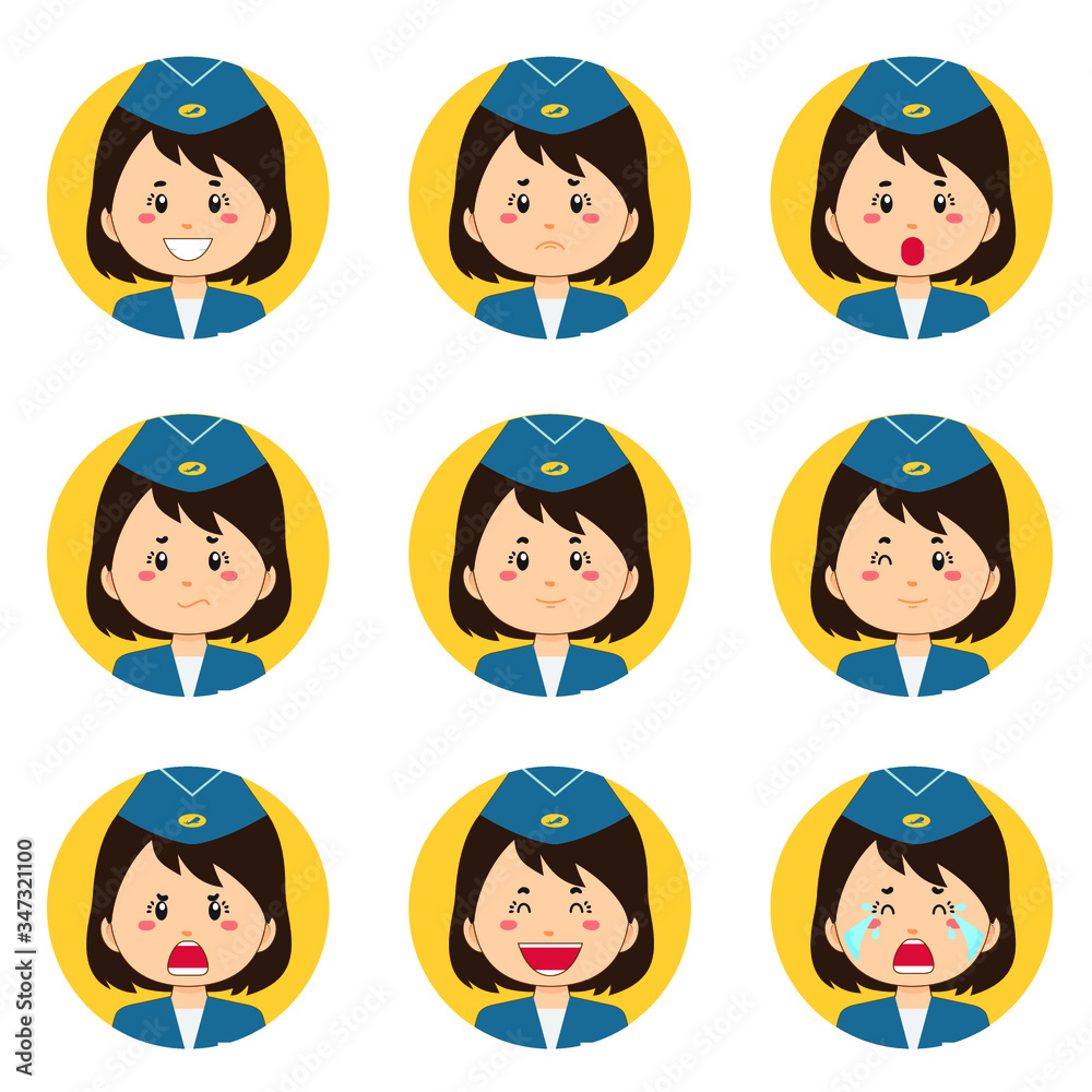 Stewardess Avatar With Various Expression Stewardess Avatar With Various Expression