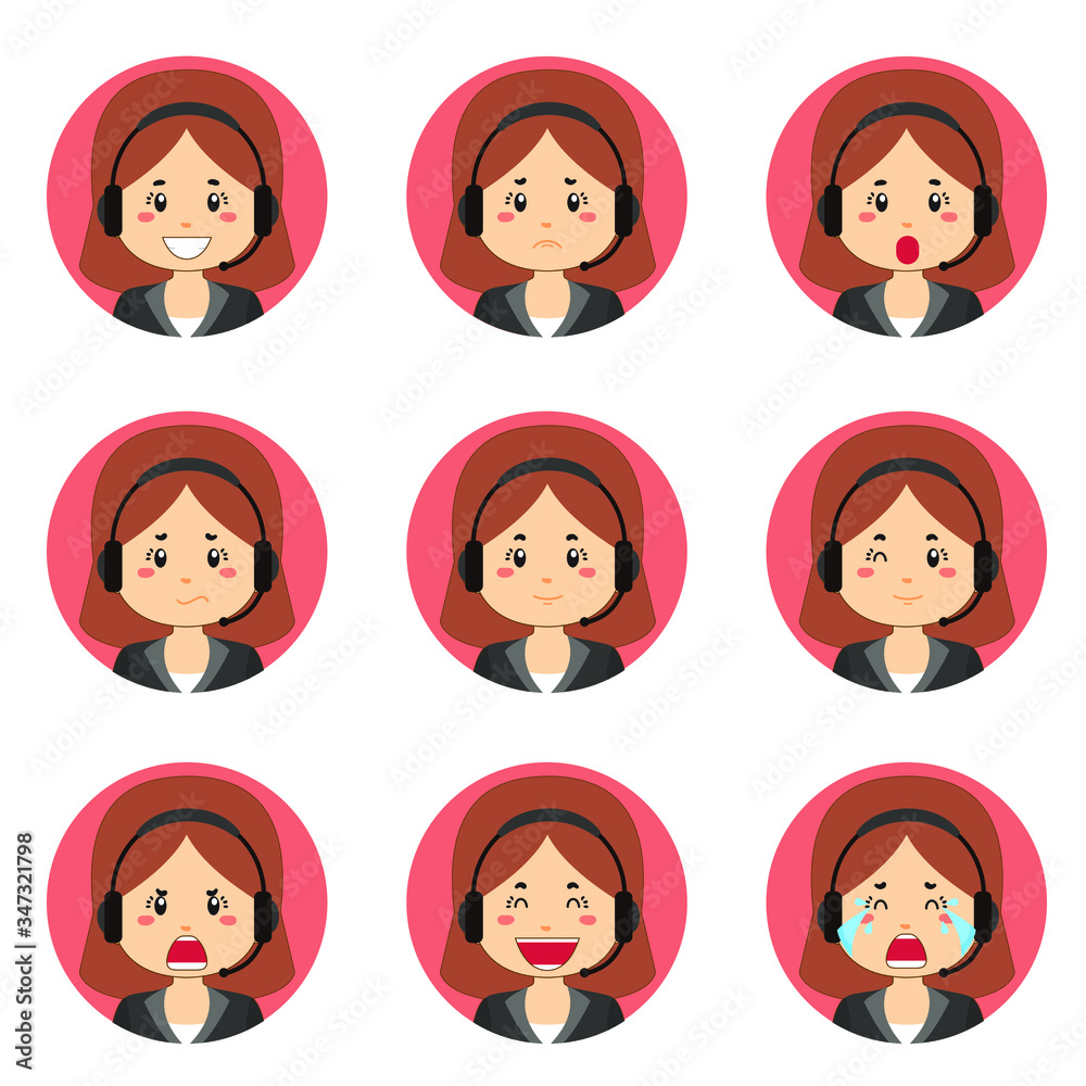 Female Customer Service Avatar With Various Expression Female Customer Service Avatar With Various Expression