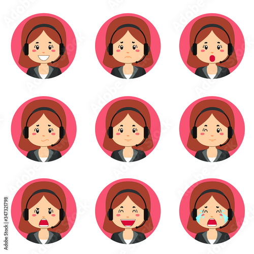 Female Customer Service Avatar With Various Expression