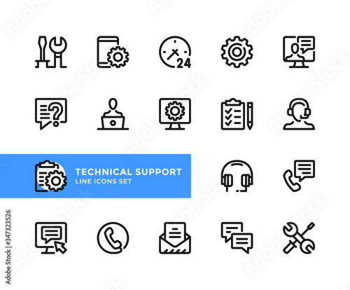 Technical support vector line icons. Simple set of outline symbols, graphic design elements. Line icons set. Pixel Perfect