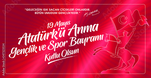Milli Mücadelenin 101. Yılı, 19 Mayıs Atatürk'ü Anma, Gençlik ve Spor Bayramı Kutlu Olsun. Tebrik Kartı. Translation: 19 may Commemoration of Ataturk, Youth and Sports Day, 101th Year. Greeting Card.