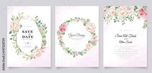 elegant wedding invitation design with floral and leaves