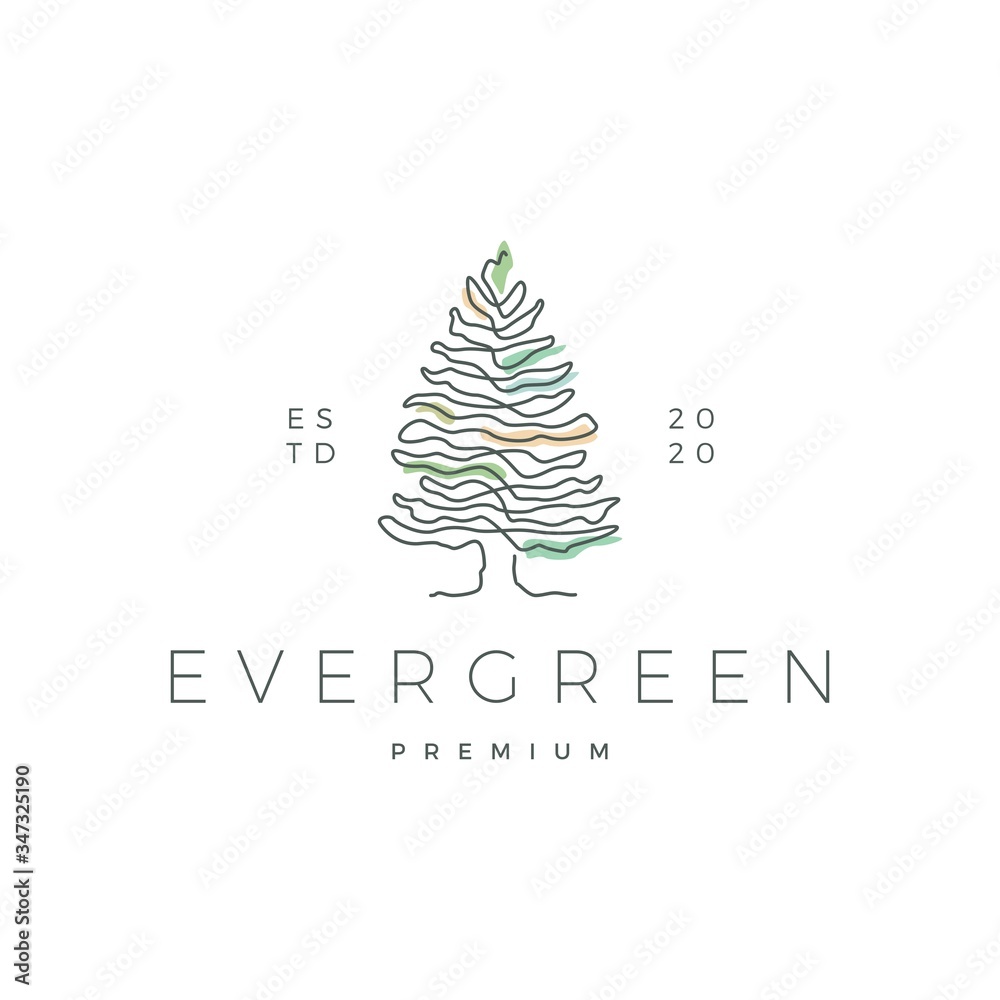 pine evergreen fir hemlock spruce conifer cedar coniferous cypress larch pinus tree logo vector icon illustration