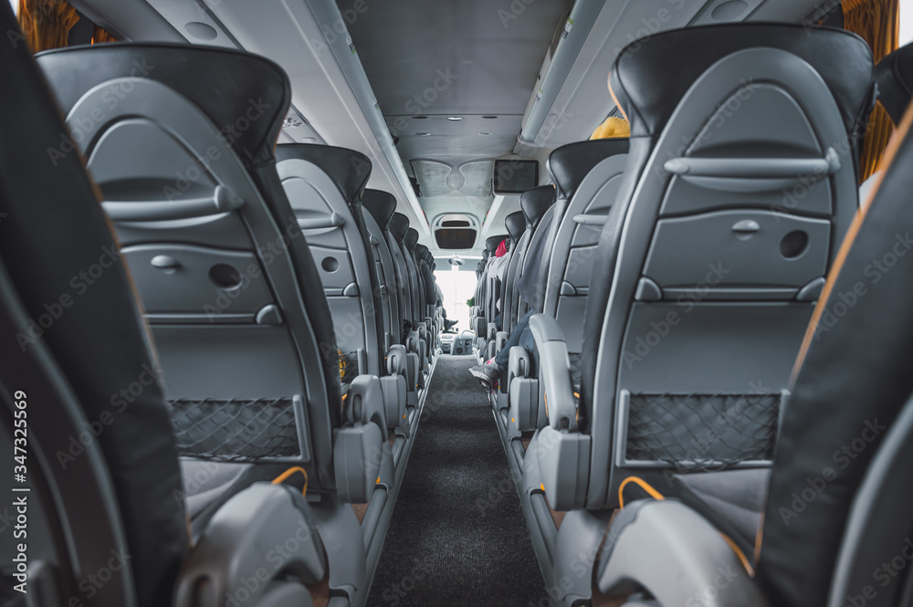 Interior of a bus with empty seats
