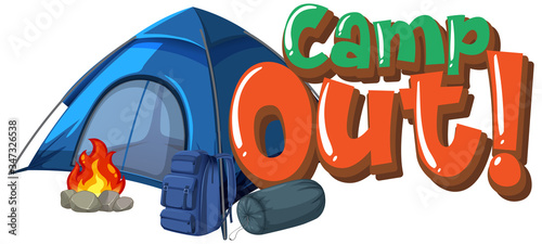 Font design for camp out with tent in the park