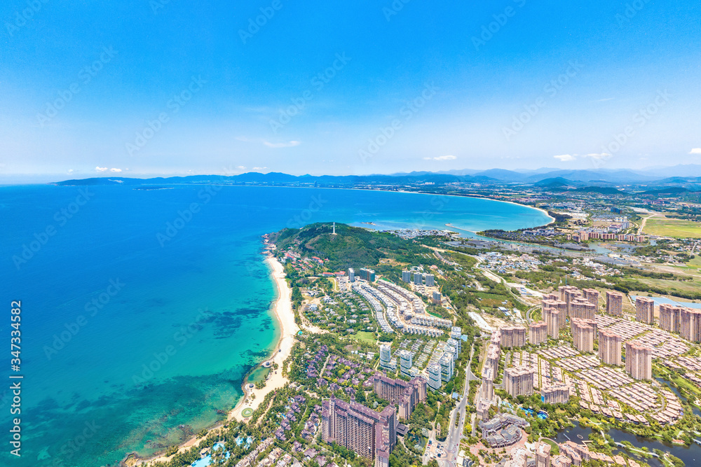 Clear Water Bay (Qingshui Bay) in Lingshui Li Autonomous County, Island Hainan, China, a Tourism Destination for Summer Vacation in China, with Tropical Climate and Beautiful Landscape. Aerial View.
