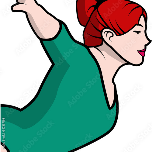 beautiful redhead gymnast woman with green wear