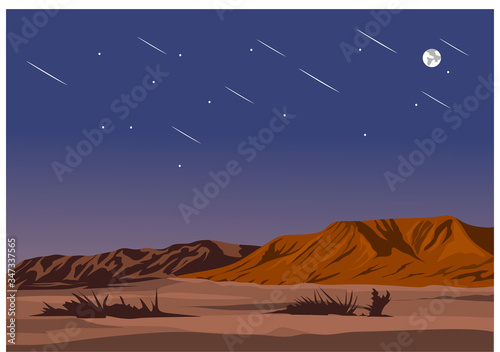 Canvas Print desert landscape with moon and stars