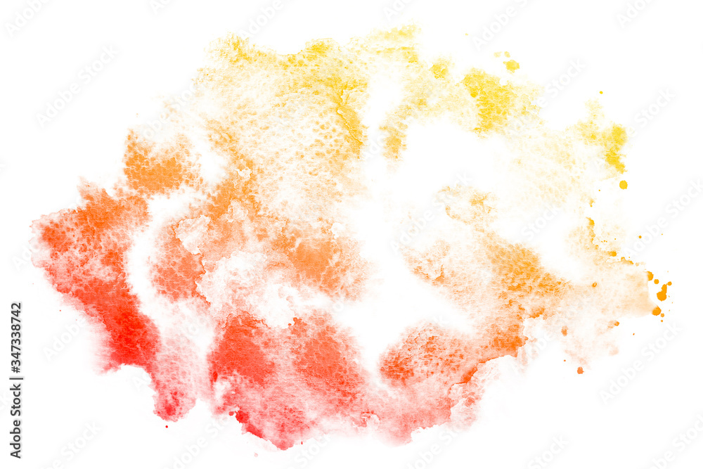 Abstract red and yellow watercolor textuer on white background.