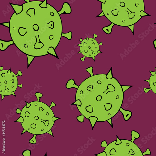 Seamless pattern with coronavirus cells in cartoon style.