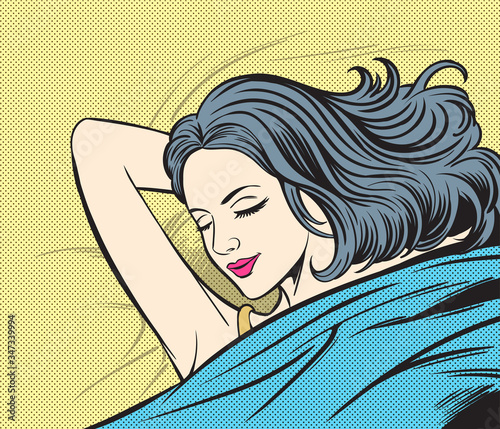 The woman is sleeping.Pop art retro illustration comic style vector.


