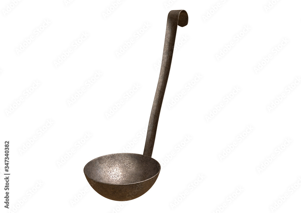 Fototapeta vintage metal soup ladle isolated over white background