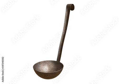 vintage metal soup ladle isolated over white background