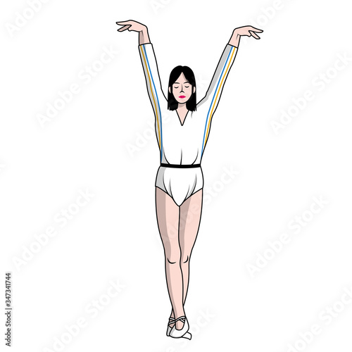 gymnast woman with arms up and white background