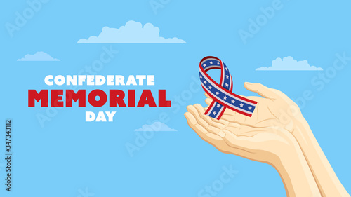 Detailed flat vector illustration of two hands holding a Confederate Ribbon. Confederate Memorial Day. Feel free to use only parts of the illustration too.