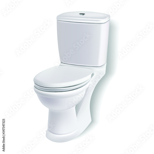 3d realistic vector illustration icon of a white porcelain toilet sit with a cover. Isolated on white background.