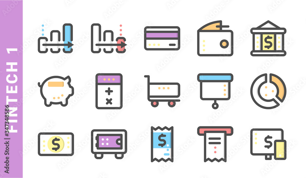 fintech 1, elements of Fintech icon set. Filled Outline Style. each made in 64x64 pixel