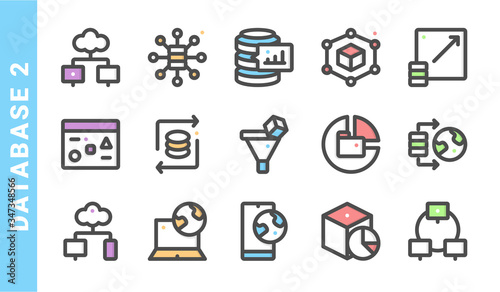 databases 2, elements of Databases icon set. Filled Outline Style. each made in 64x64 pixel