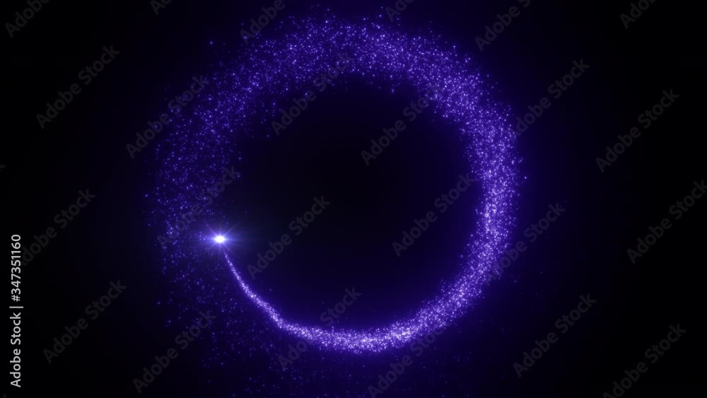 Bright flying sparks of particles, spinning in a circle, follow the flashing star. Bright flying sparks of particles, spinning in a circle, follow the flashing star.