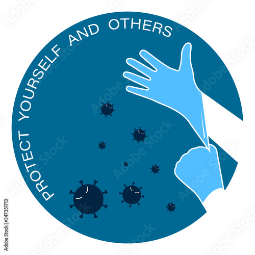 colored icon, logo. Rubber gloves are worn on the hands to protect against viruses and bacteria. Protecting yourself and others. Isolated vector