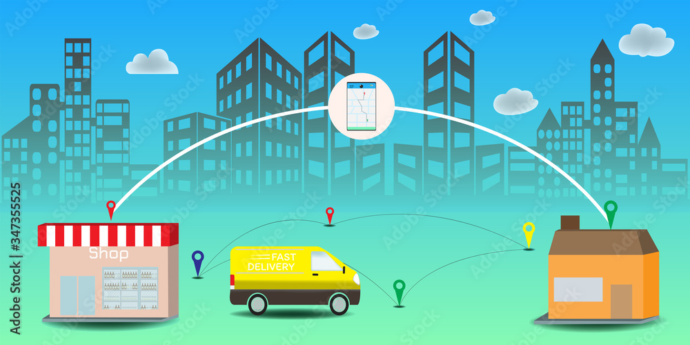 Online delivery service concept, Logistics and Delivery, on mobile Vector.