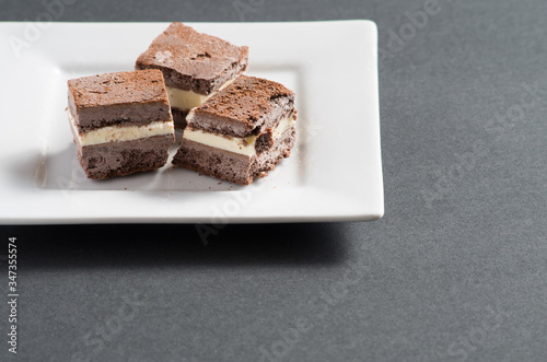 Homemade chocolate ice cream sandwiches cut into bite sized pieces