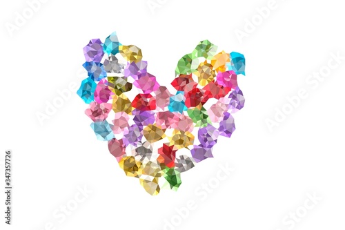 The Abstract Triangles line heart made of precious stones on white background