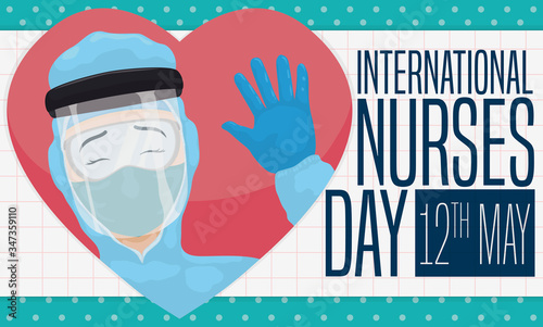 Nurse with Safety Gear inside Heart Celebrating International Nurses Day, Vector Illustration